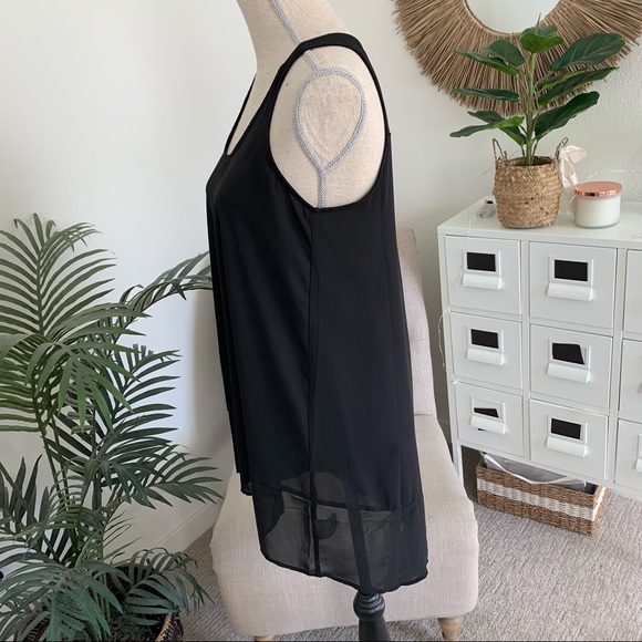 🪴$5/25🪴 lush black semi sheer high low sleeveless blouse tunic top small - Picture 4 of 9